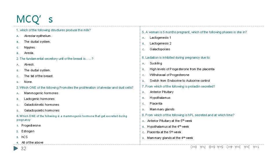 MCQ’s 1. which of the following structures produce the milk? A. Alveolar epithelium. B.