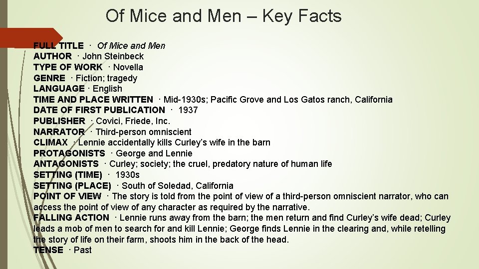 Of Mice and Men – Key Facts FULL TITLE · Of Mice and Men