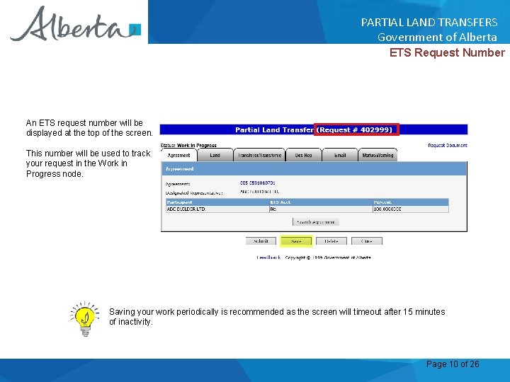 PARTIAL LAND TRANSFERS Government of Alberta ETS Request Number An ETS request number will