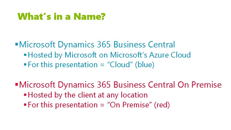What’s in a Name? § Microsoft Dynamics 365 Business Central § Hosted by Microsoft