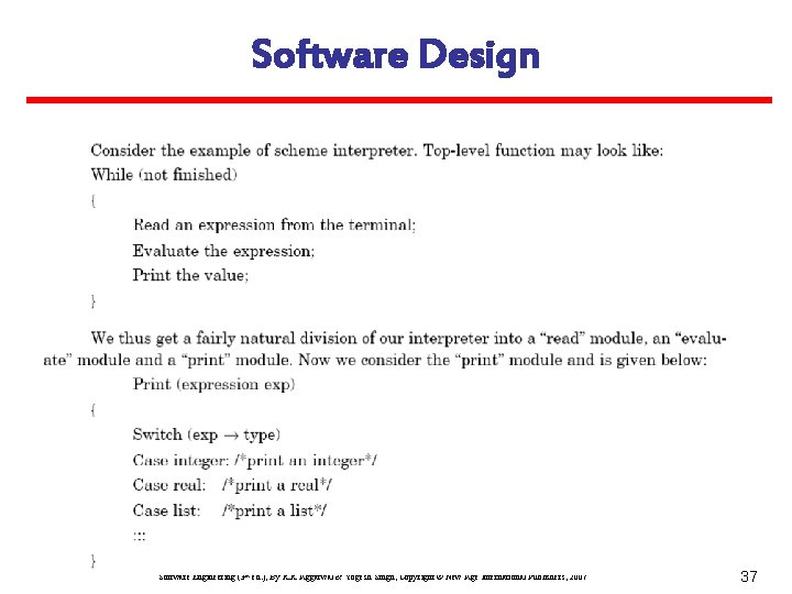 Software Design Software Engineering (3 rd ed. ), By K. K Aggarwal & Yogesh