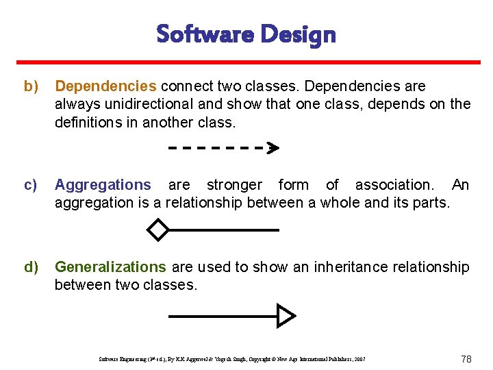 Software Design b) Dependencies connect two classes. Dependencies are always unidirectional and show that