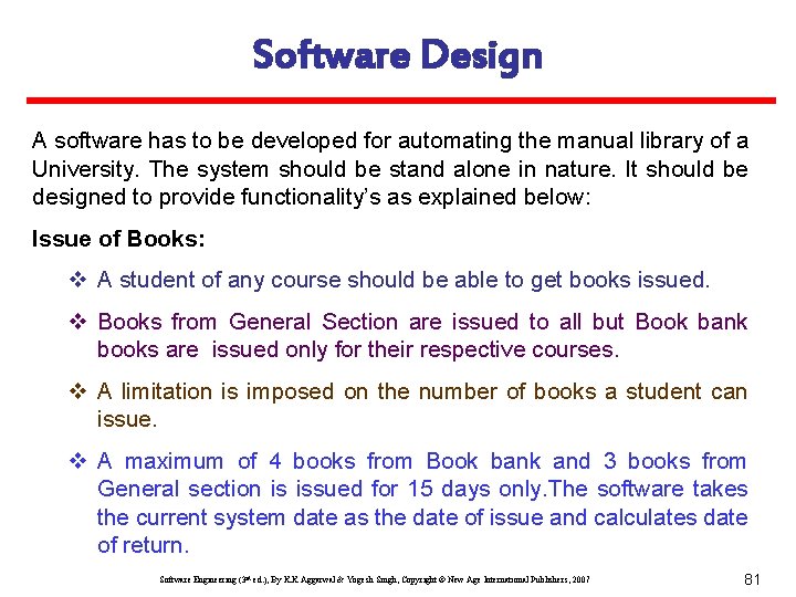 Software Design A software has to be developed for automating the manual library of