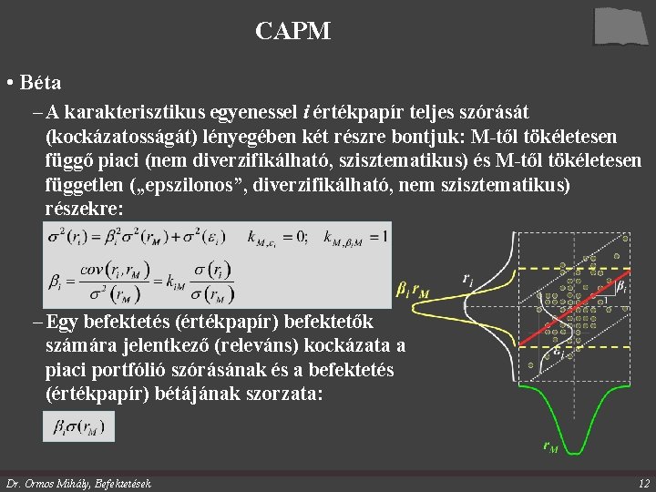 CAPM • Béta – A karakterisztikus egyenessel i értékpapír teljes szórását (kockázatosságát) lényegében két