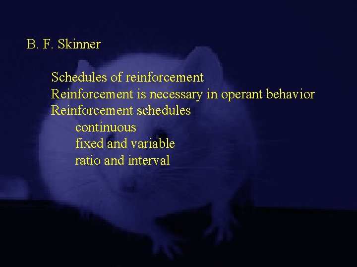 B. F. Skinner Schedules of reinforcement Reinforcement is necessary in operant behavior Reinforcement schedules