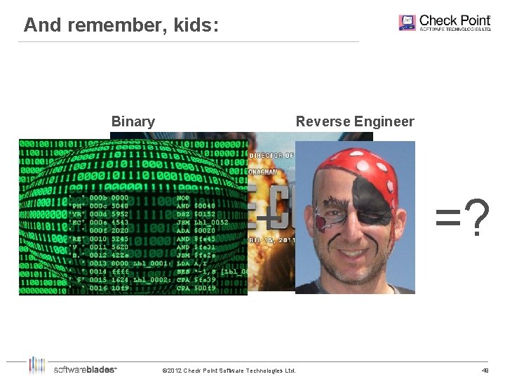 And remember, kids: Binary Reverse Engineer + © 2012 Check Point Software Technologies Ltd.