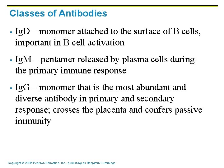 Classes of Antibodies § § § Ig. D – monomer attached to the surface