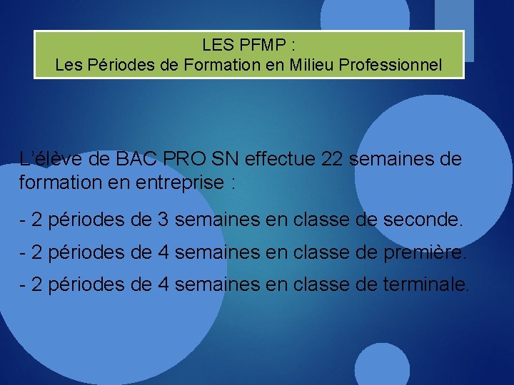 LES PFMP : Les Périodes de Formation en Milieu Professionnel L’élève de BAC PRO