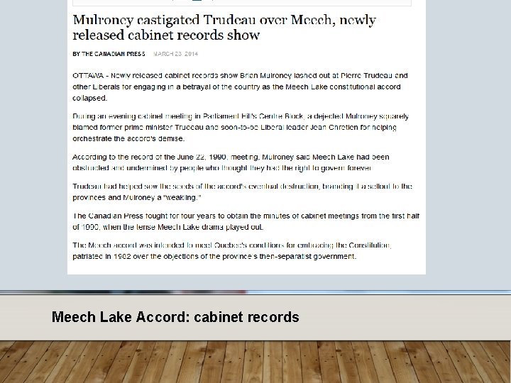 Meech Lake Accord: cabinet records 