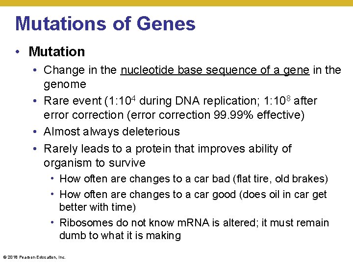 Mutations of Genes • Mutation • Change in the nucleotide base sequence of a