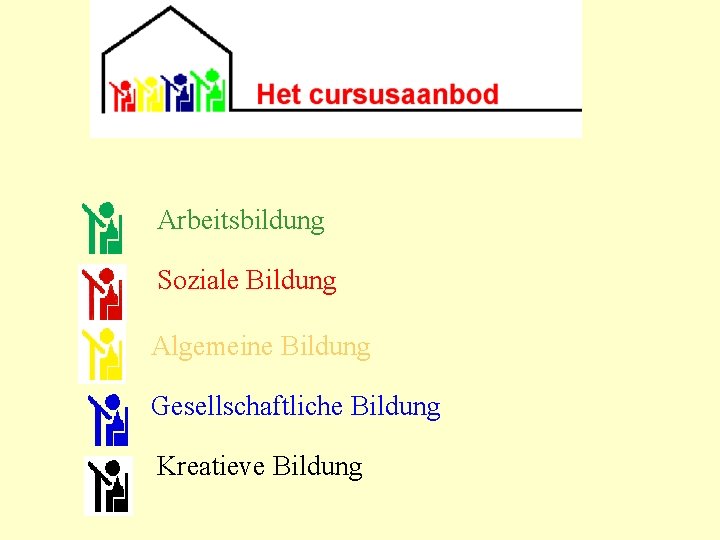 Arbeitsbildung Soziale Bildung Algemeine Bildung Gesellschaftliche Bildung Kreatieve Bildung 