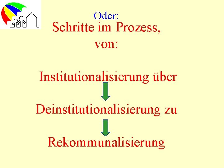 Oder: Schritte im Prozess, von: Institutionalisierung über Deinstitutionalisierung zu Rekommunalisierung 