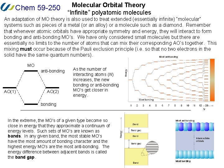 Chem 59 -250 Molecular Orbital Theory “Infinite” polyatomic molecules An adaptation of MO theory