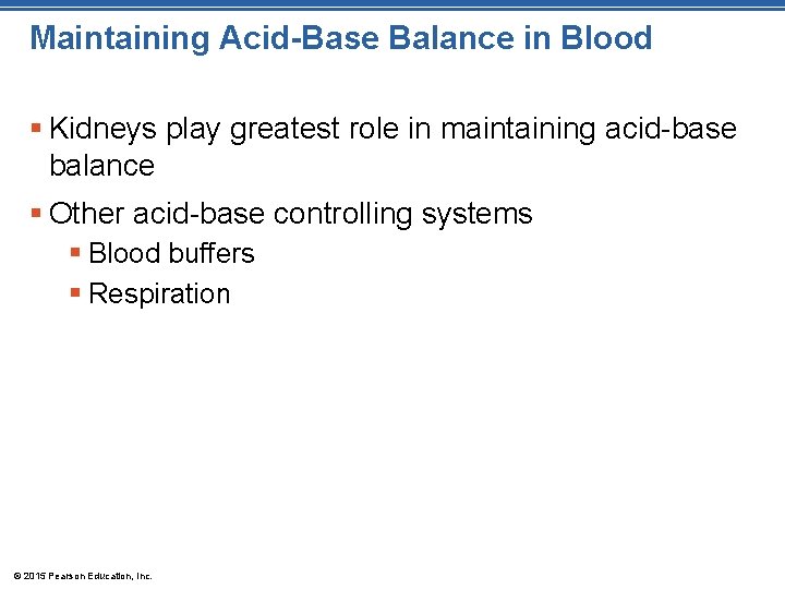 Maintaining Acid-Base Balance in Blood § Kidneys play greatest role in maintaining acid-base balance