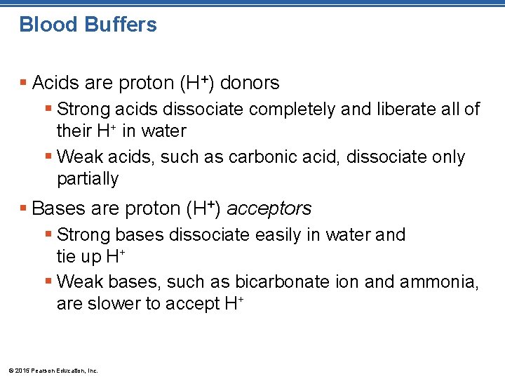 Blood Buffers § Acids are proton (H+) donors § Strong acids dissociate completely and