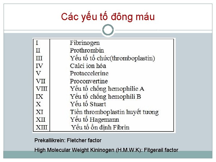 Các yếu tố đông máu Prekallikrein: Fletcher factor High Molecular Weight Kininogen (H. M.