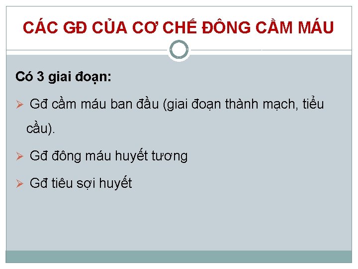 CÁC GĐ CỦA CƠ CHẾ ĐÔNG CẦM MÁU Có 3 giai đoạn: Ø Gđ