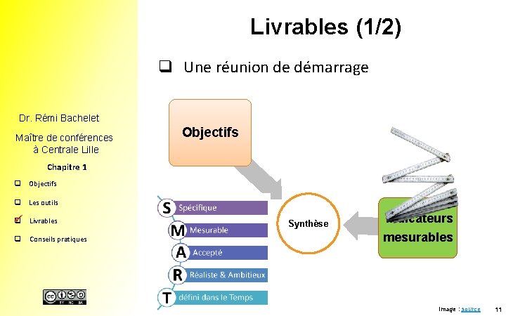 Livrables (1/2) q Une réunion de démarrage Dr. Rémi Bachelet Maître de conférences à