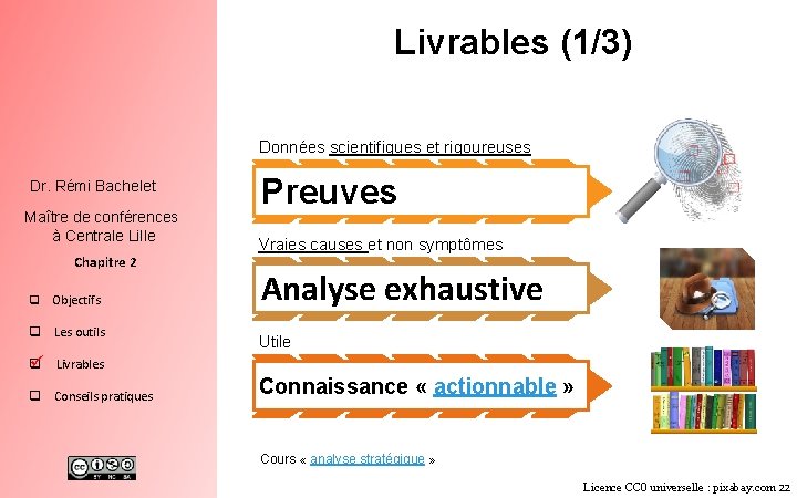 Livrables (1/3) Données scientifiques et rigoureuses Dr. Rémi Bachelet Maître de conférences à Centrale