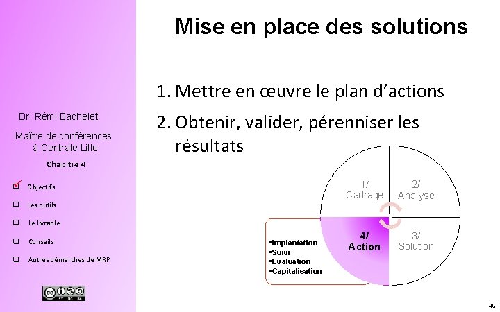 Mise en place des solutions 1. Mettre en œuvre le plan d’actions Dr. Rémi