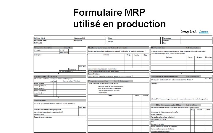 Formulaire MRP utilisé en production Image Isti. A : Source 56 