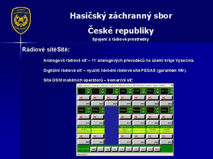 Hasičský záchranný sbor České republiky Spojení a rádiové prostředky Rádiové sítěSítě: Analogová rádiová síť