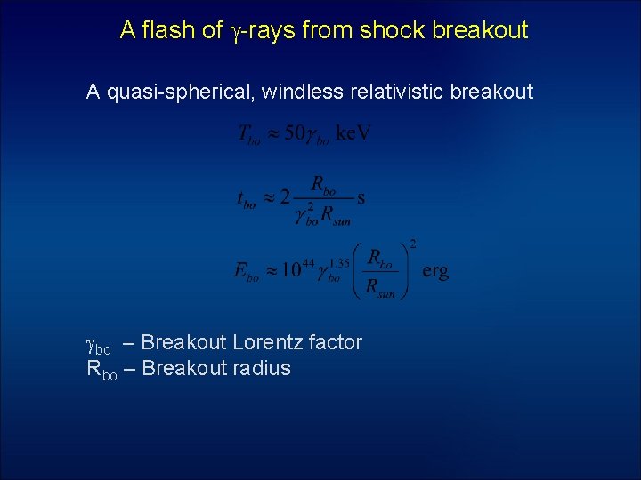 A flash of g-rays from shock breakout A quasi-spherical, windless relativistic breakout gbo –