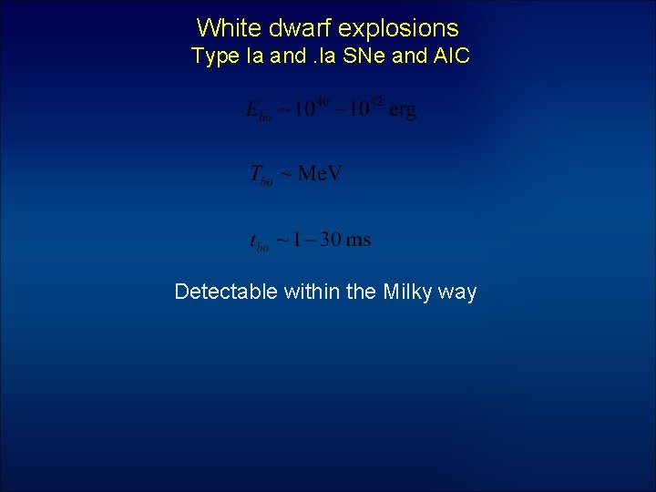 White dwarf explosions Type Ia and. Ia SNe and AIC Detectable within the Milky