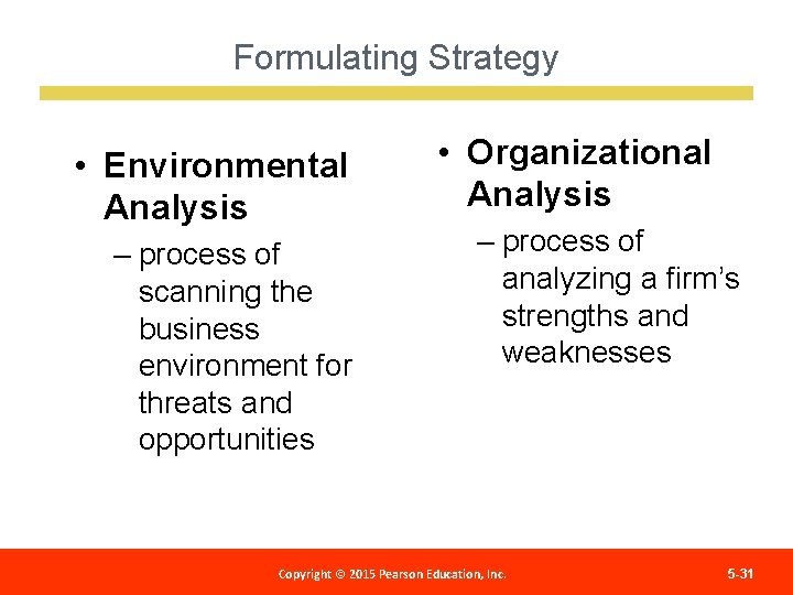 Formulating Strategy • Environmental Analysis – process of scanning the business environment for threats