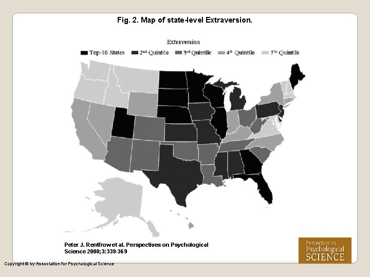 Fig. 2. Map of state-level Extraversion. Peter J. Rentfrow et al. Perspectives on Psychological
