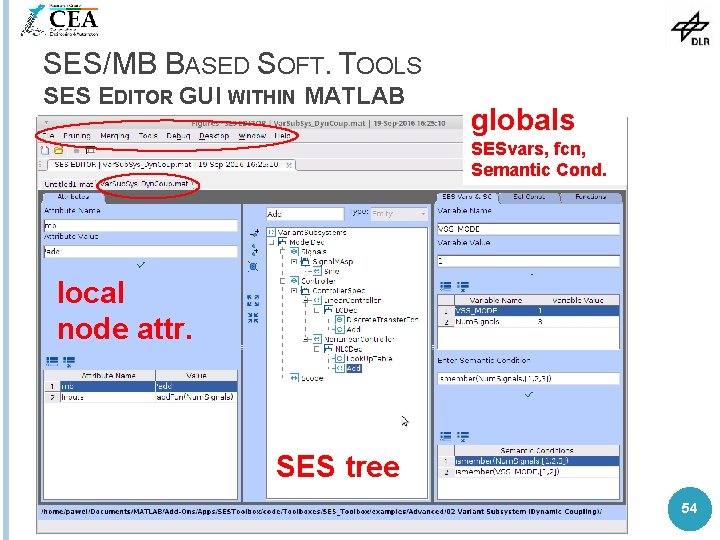 SES/MB BASED SOFT. TOOLS SES EDITOR GUI WITHIN MATLAB globals SESvars, fcn, Semantic Cond.