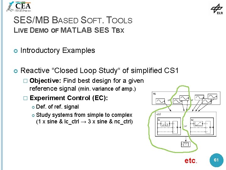 SES/MB BASED SOFT. TOOLS LIVE DEMO OF MATLAB SES TBX Introductory Examples Reactive “Closed