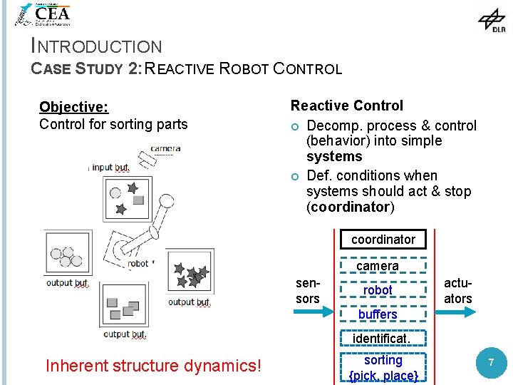 INTRODUCTION CASE STUDY 2: REACTIVE ROBOT CONTROL Objective: Control for sorting parts Reactive Control