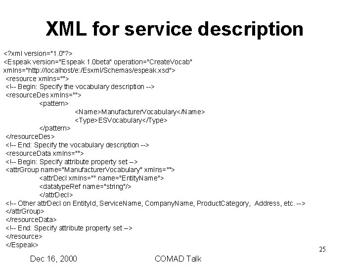 XML for service description <? xml version="1. 0"? > <Espeak version="Espeak 1. 0 beta"