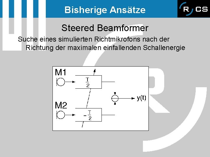 Bisherige Ansätze Steered Beamformer Suche eines simulierten Richtmikrofons nach der Richtung der maximalen einfallenden