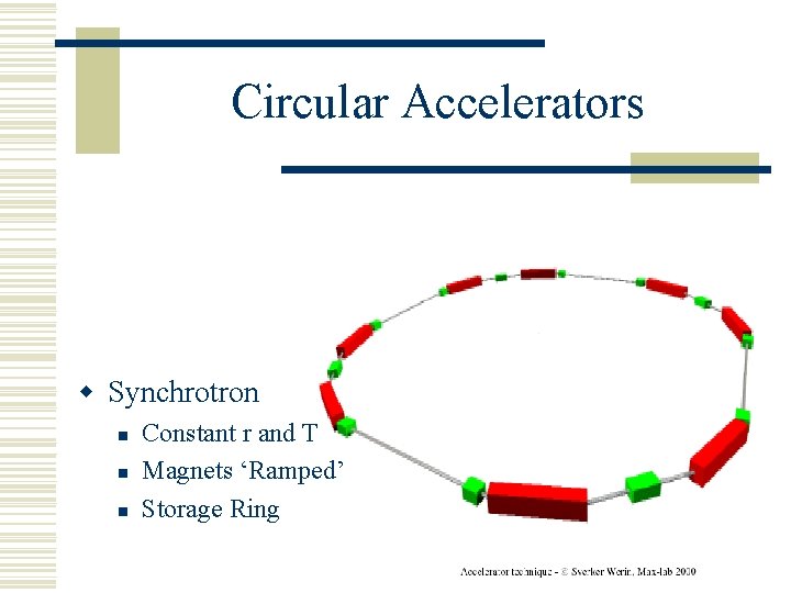 Circular Accelerators w Synchrotron n Constant r and T Magnets ‘Ramped’ Storage Ring 