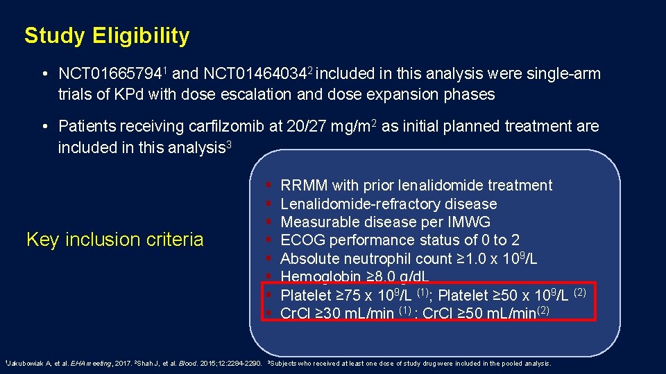 Study Eligibility • NCT 016657941 and NCT 014640342 included in this analysis were single-arm