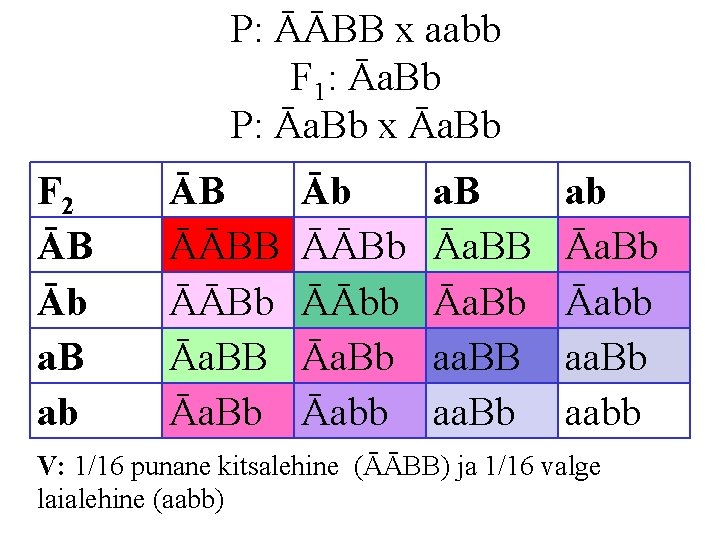 P: ĀĀBB x aabb F 1: Āa. Bb P: Āa. Bb x Āa. Bb