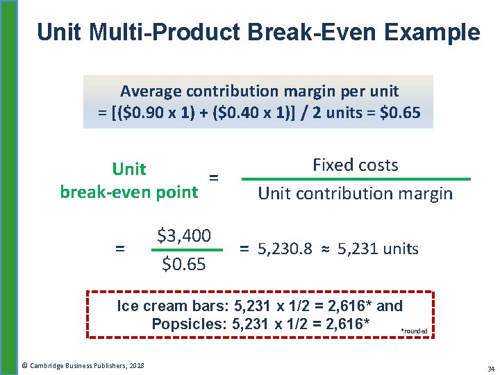 Unit Multi-Product Break-Even Example Average contribution margin per unit = [($0. 90 x 1)