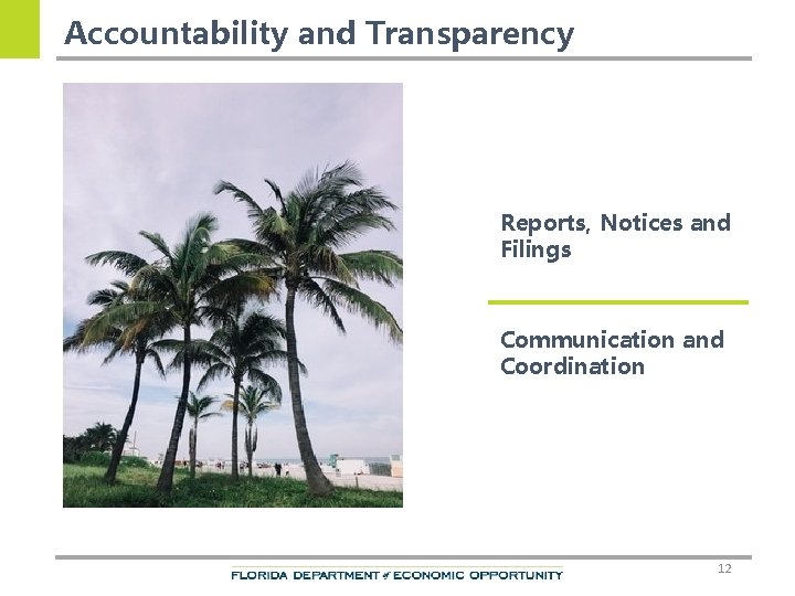 Accountability and Transparency Reports, Notices and Filings Communication and Coordination 12 