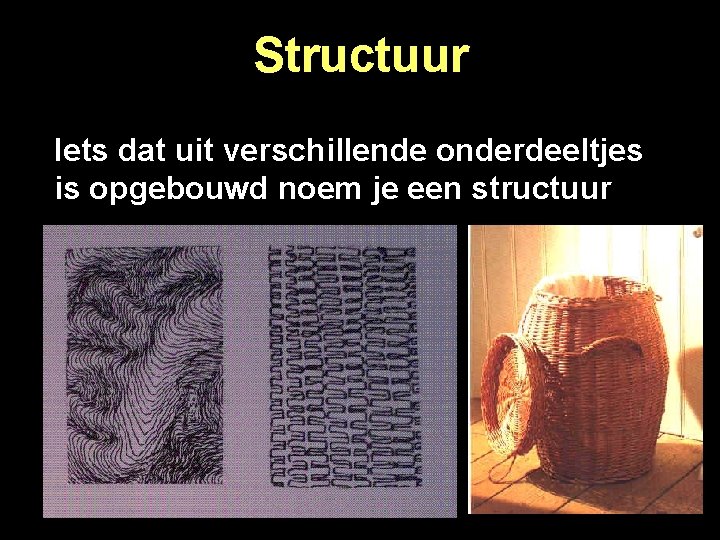 Structuur Iets dat uit verschillende onderdeeltjes is opgebouwd noem je een structuur 