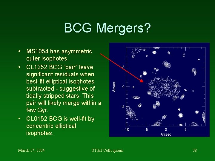 BCG Mergers? • MS 1054 has asymmetric outer isophotes. • CL 1252 BCG “pair”