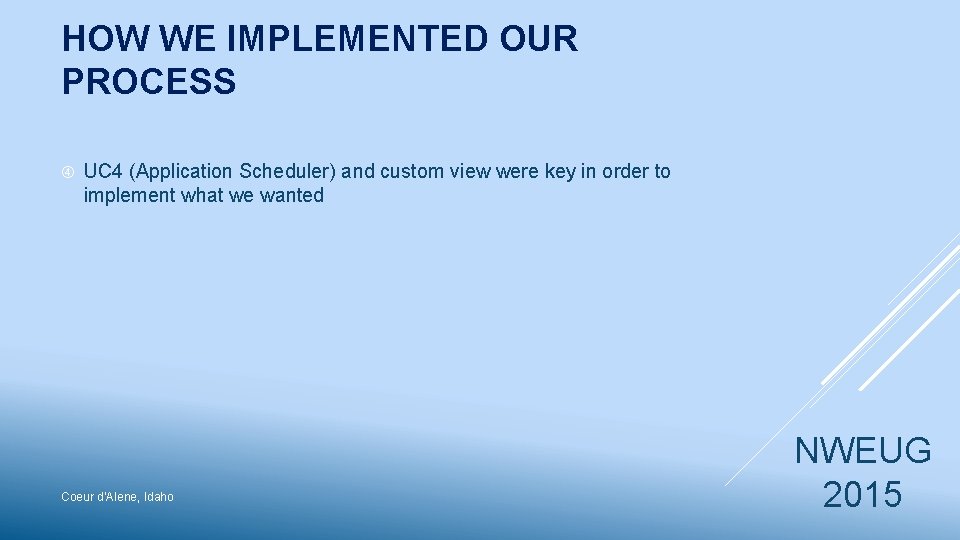 HOW WE IMPLEMENTED OUR PROCESS UC 4 (Application Scheduler) and custom view were key