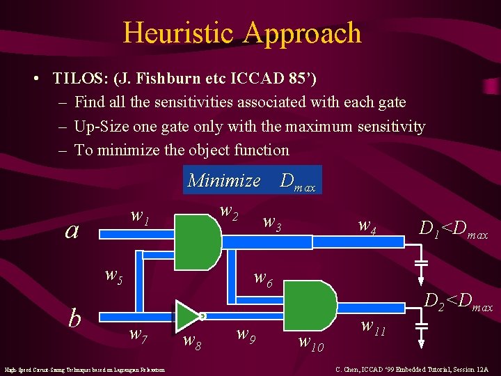 Heuristic Approach • TILOS: (J. Fishburn etc ICCAD 85’) – Find all the sensitivities