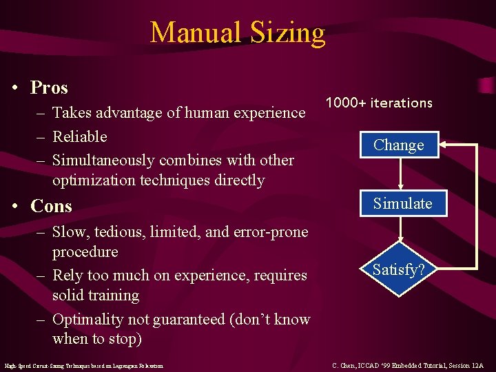 Manual Sizing • Pros – Takes advantage of human experience – Reliable – Simultaneously