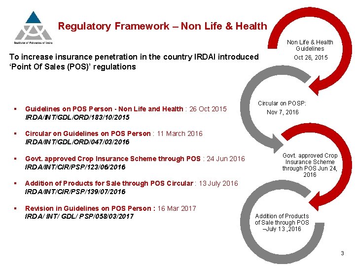 Regulatory Framework – Non Life & Health To increase insurance penetration in the country