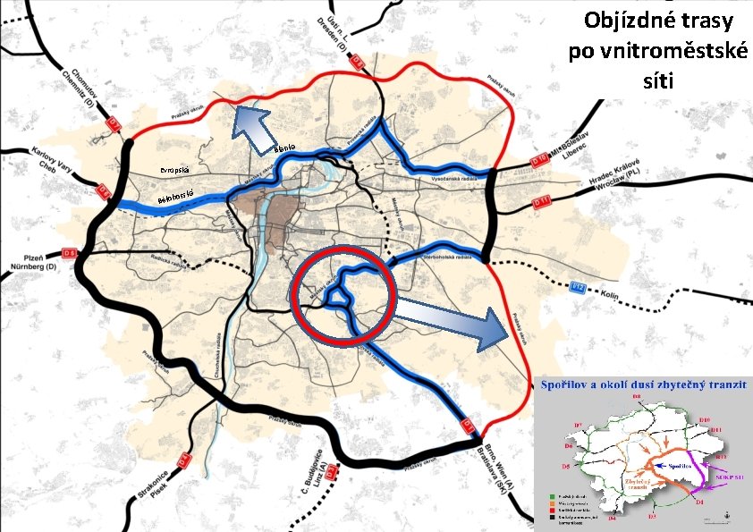 Objízdné trasy po vnitroměstské síti a Blank Evropská orská Běloh 