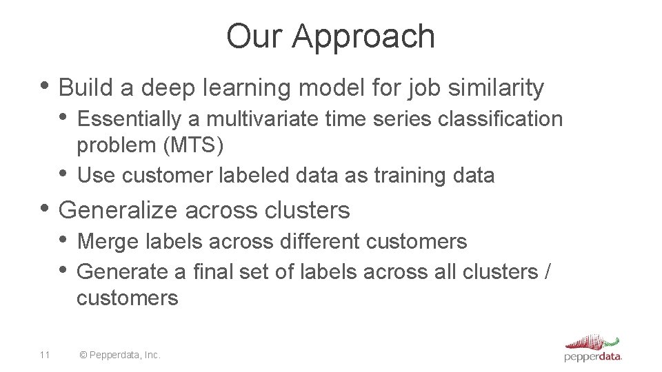 Our Approach • Build a deep learning model for job similarity • Essentially a