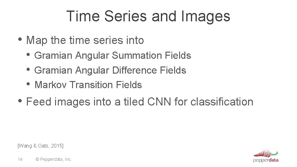 Time Series and Images • Map the time series into • Gramian Angular Summation