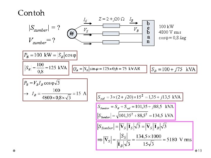 Contoh |Ssumber| = ? Vsumber= ? IS VS Z = 2 + j 20